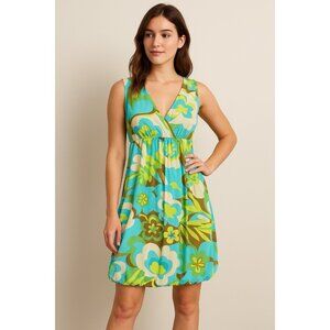 Ivy Jane Floral Bubble Hem Dress Sleeveless V Neck Empire Waist Y2K Resort SZ M
